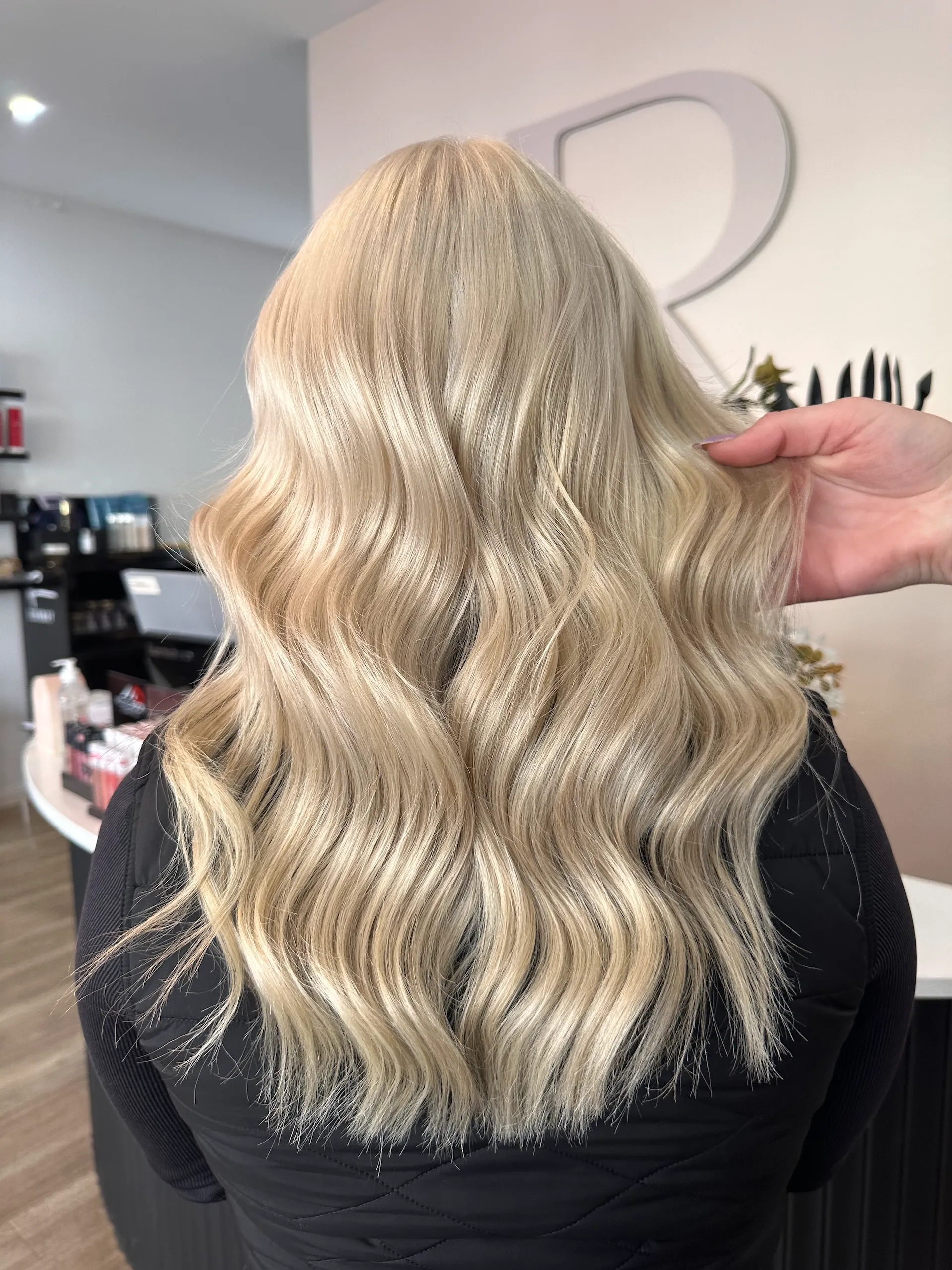 Cool-toned blonde balayage finished at Runway Tamworth